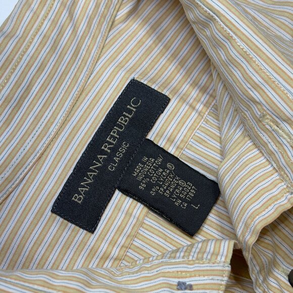 Banana Republic Classic Long Sleeve Shirt Yellow Striped Mens Size Large MOP - Picture 2 of 9
